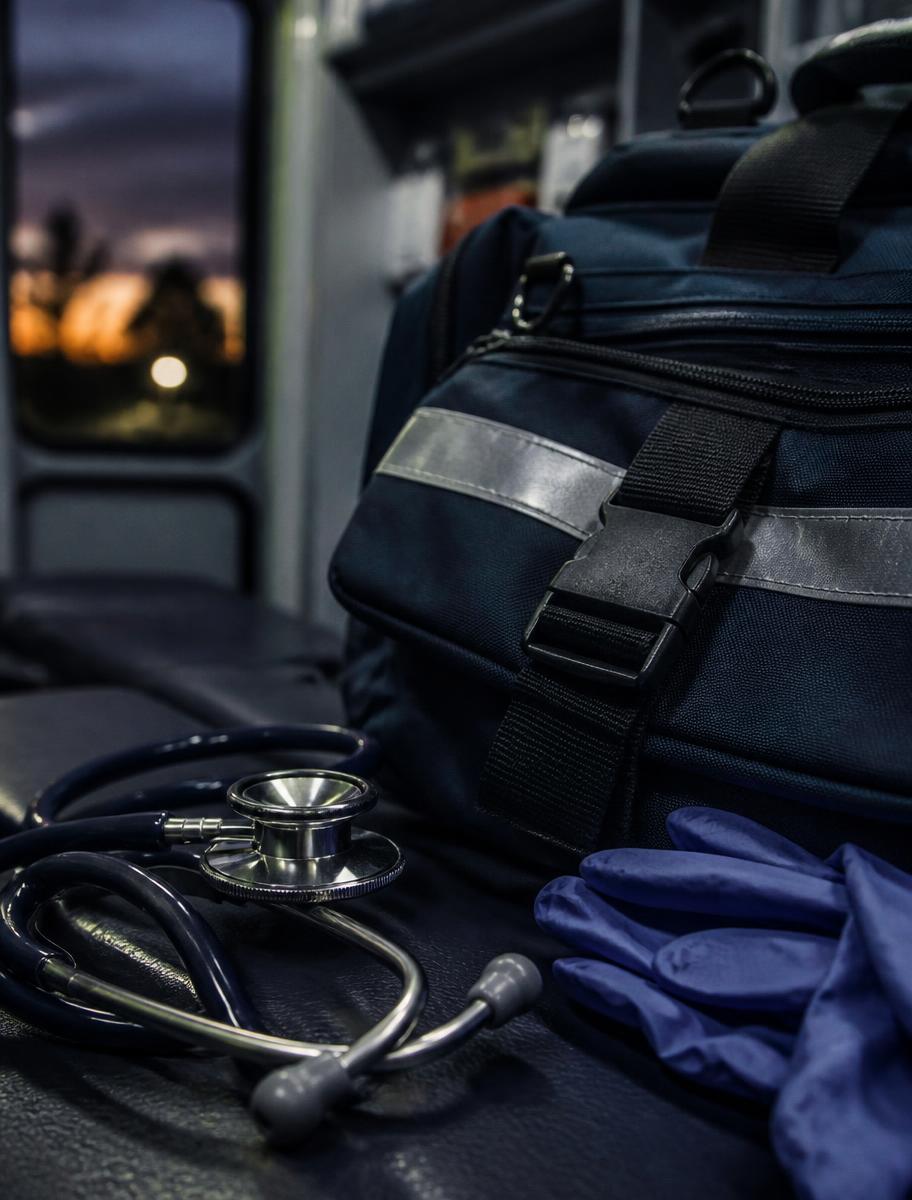 EMS medic bag and stethoscope detail